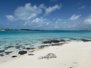 Superb beaches in the Carribean. White sand and blue sky with a few couds