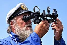 Another best marine gift. A sailor using a sextant with blue sky in the background