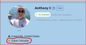 Super Coboater Anthony profile and icon